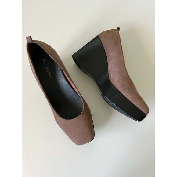 Jeffrey Campbell Platform Wedge Shoes 8M Brown Nubuck square toe Worn Once MINT - Picture 1 of 8